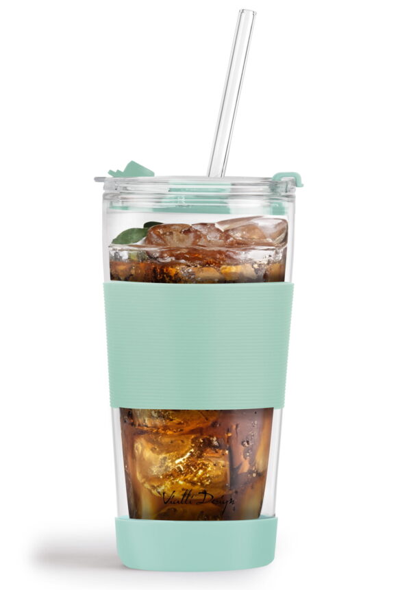 Kubek termiczny szklany ze słomką 600 ml miętowy Fuori 30428