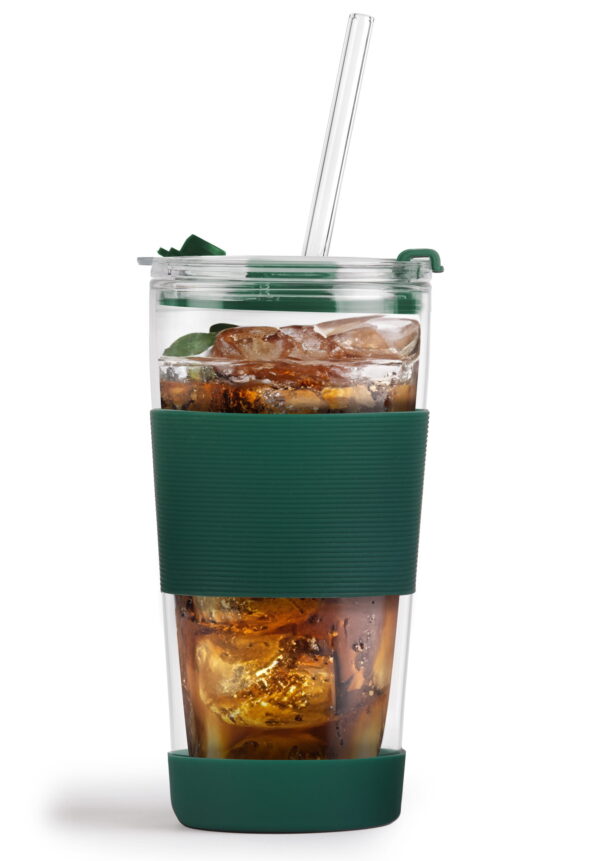 Kubek termiczny szklany ze słomką 600 ml zielony Fuori 30398