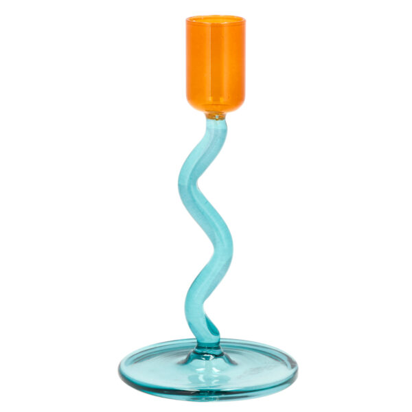 Świecznik kręcony szklany Styles wys. 15 cm Blue/Orange 31319
