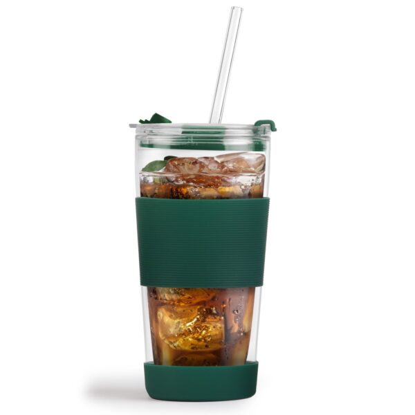 Kubek termiczny szklany ze słomką 600 ml zielony Fuori 30398